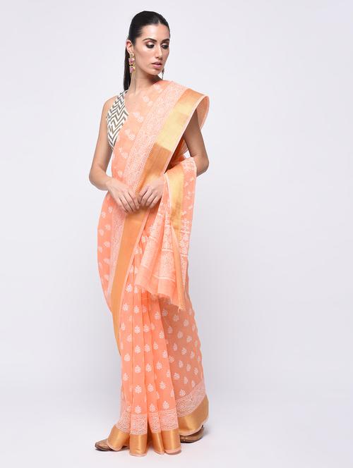 self design border printed saree with blouse - 15775450 - Standard Image - 1
