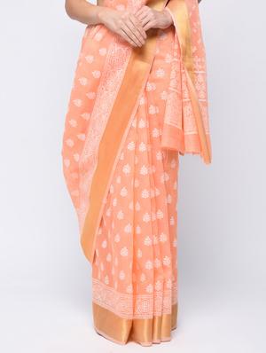 self design border printed saree with blouse - 15775450 - Standard Image - 3
