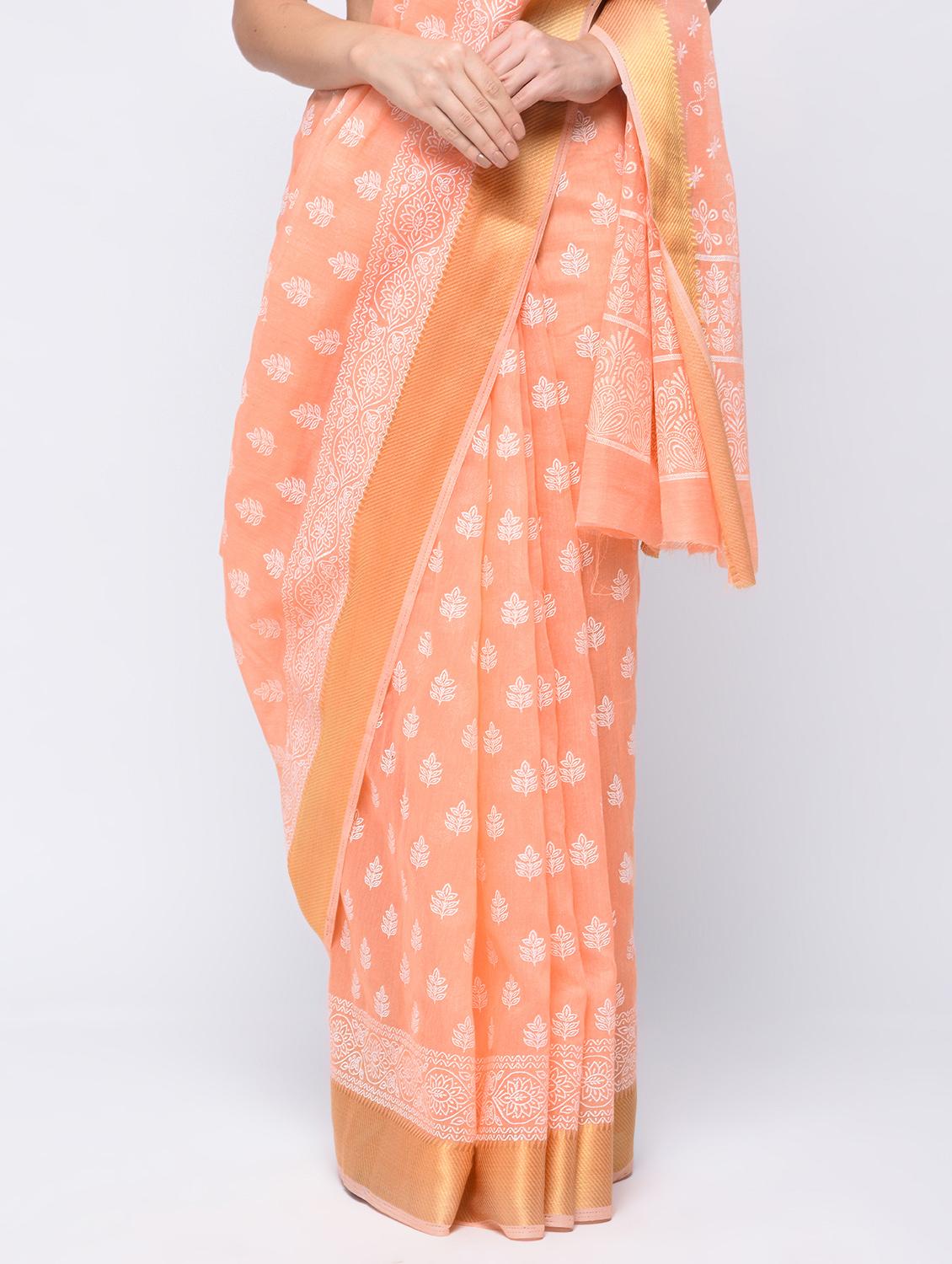 self design border printed saree with blouse - 15775450 - Zoom Image - 3
