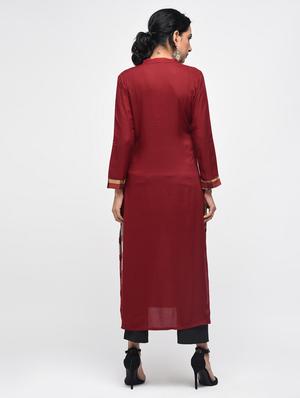 pocket detail straight kurta - 15776916 - Standard Image - 3