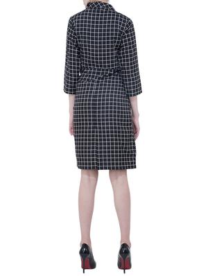 lapel neck grid pattern a-line dress - 15778859 - Standard Image - 3