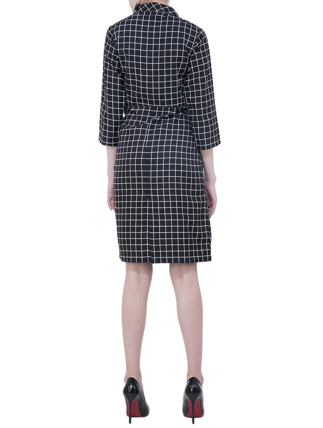 lapel neck grid pattern a-line dress - 15778859 - Zoom Image - 3