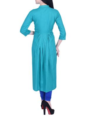 turquoise chevron flared kurta - 15781016 - Standard Image - 3