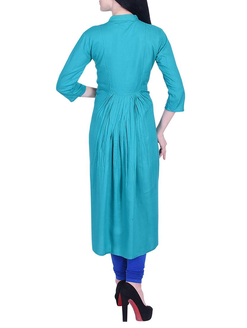 turquoise chevron flared kurta - 15781016 - Zoom Image - 3
