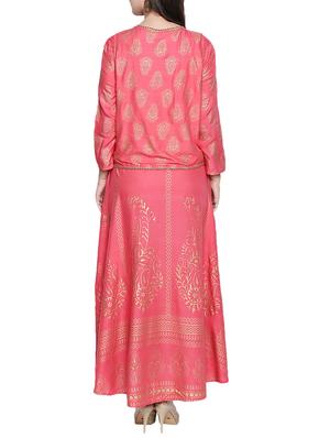 A-line foil print kurta with jacket - 15781835 - Standard Image - 3