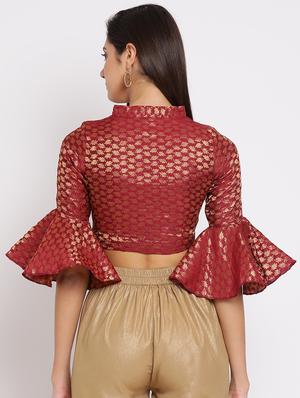 zari self-design bell sleeved blouse - 15782209 - Standard Image - 3