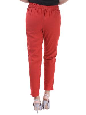 Brick red gathered back trousers - 15784928 - Standard Image - 3