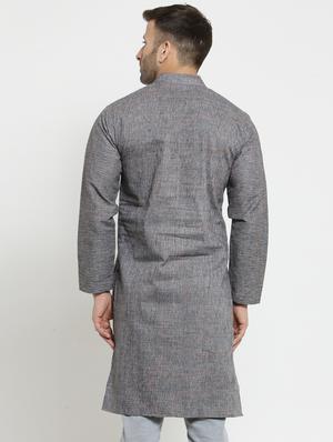 grey cotton long kurta - 15785172 - Standard Image - 3