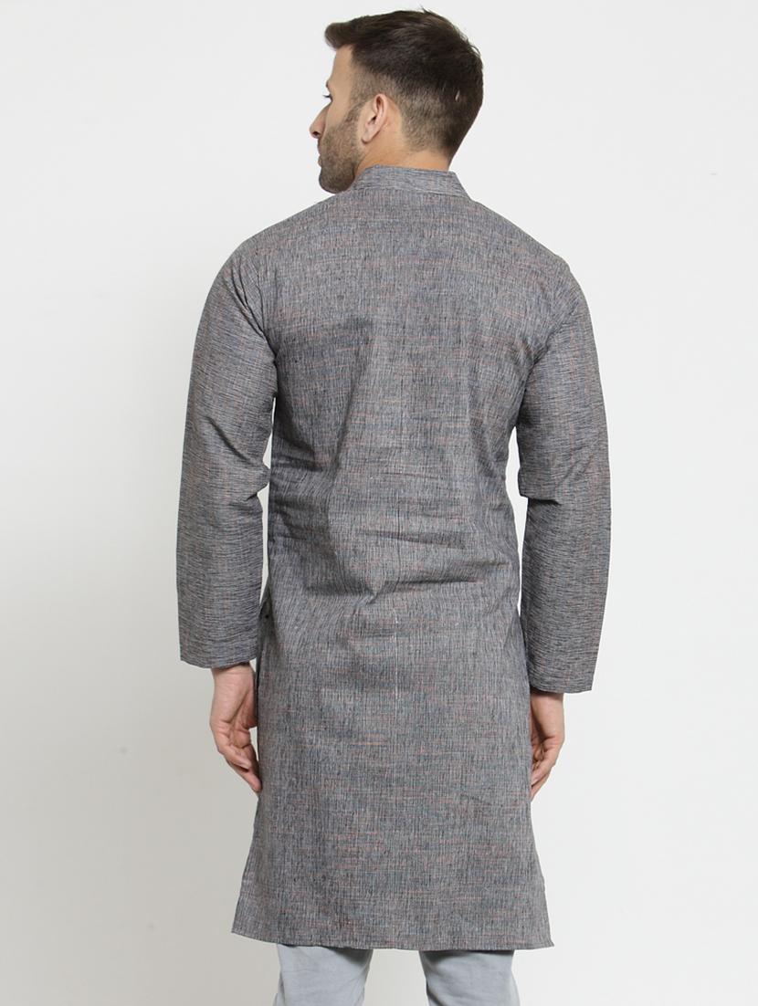 grey cotton long kurta - 15785172 - Zoom Image - 3