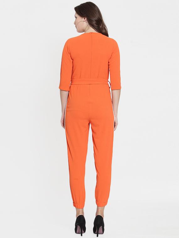 tie-front contrast piping jumpsuit - 15793585 - Zoom Image - 3