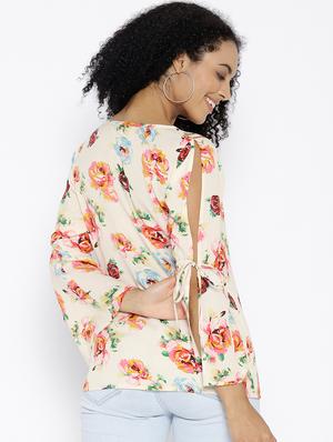 tie up detail slit sleeved floral top - 15797087 - Standard Image - 3