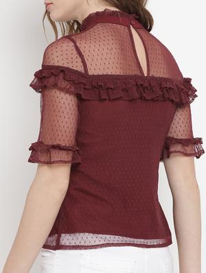 Ruffle detail dobby sheer panel top - 15797143 - Standard Image - 3