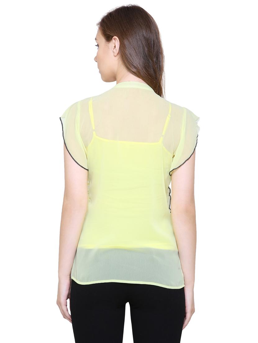 Ruffled contrast top-stitching detail top - 15797252 - Zoom Image - 3