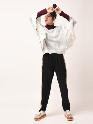 bat wing sleeved pointelle knit pullover - 15800284 - Standard Image - 3