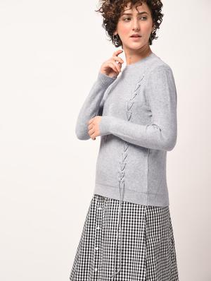 lace up detail ribbed edge top - 15800325 - Standard Image - 3