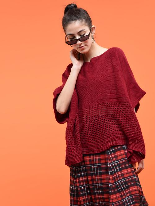 boat neck oversized knitted poncho - 15800353 - Very Small Image - 1