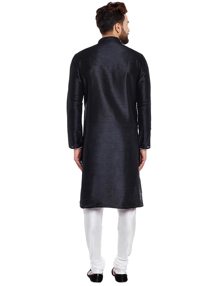 black dupion kurta pyjama set - 15800518 - Zoom Image - 3