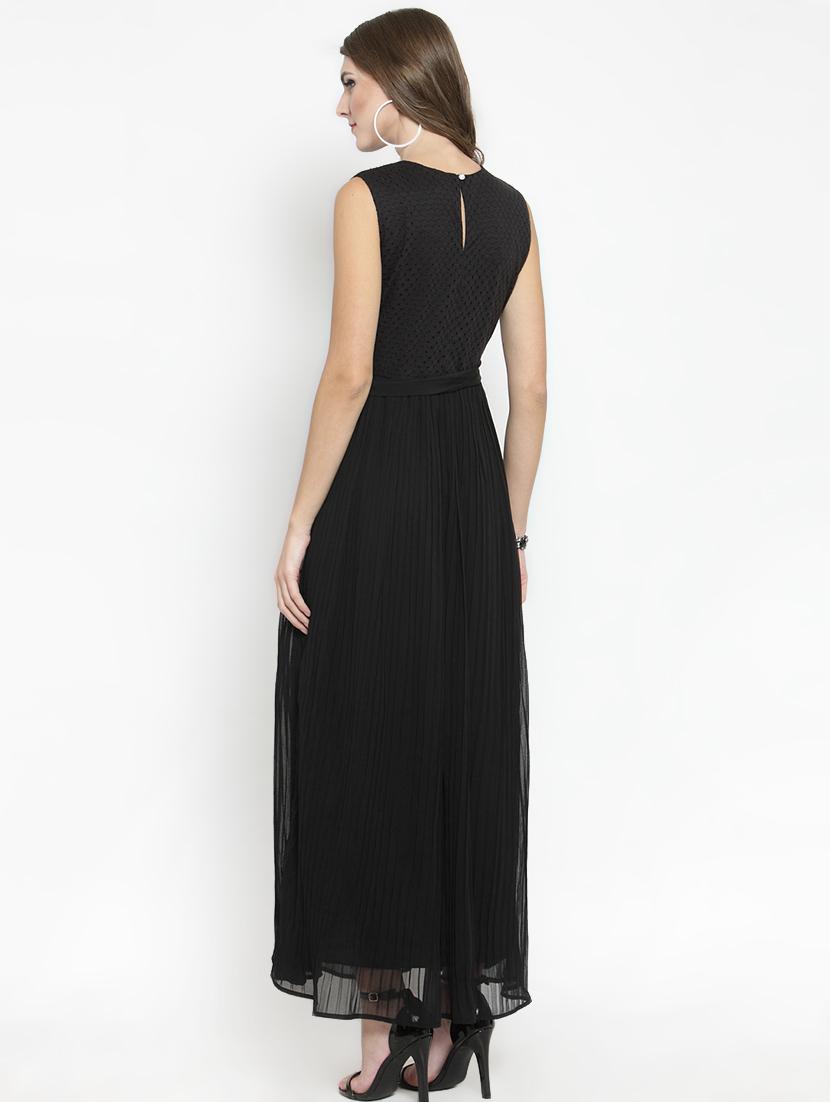 self tie accordion pleat maxi dress - 15800859 - Zoom Image - 3