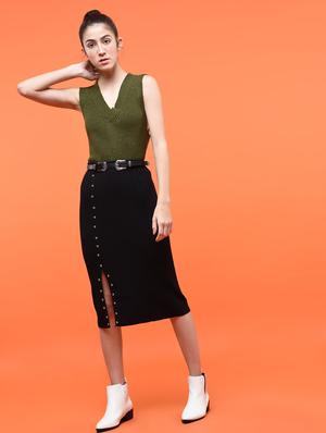 embellished front slit skirt - 15801655 - Standard Image - 3