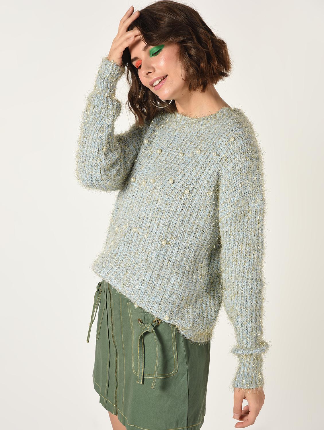 pearl embellished dropped shoulder pullover - 15801857 - Zoom Image - 3