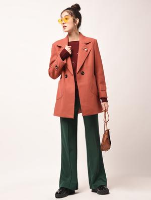 lapel neck brooch detail overcoat - 15801926 - Standard Image - 3
