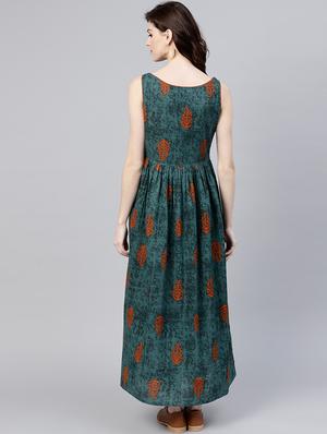 Bottle Green Gathered maxi dress - 15803579 - Standard Image - 3