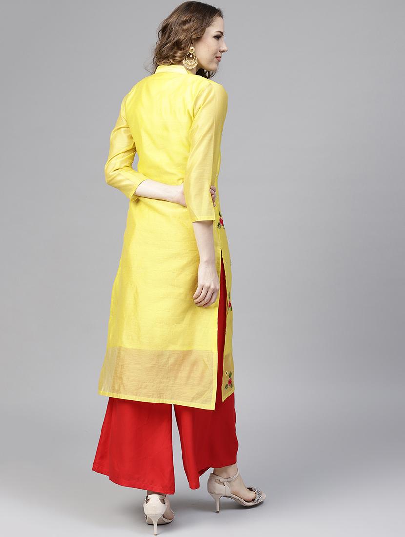 floral embroidered straight kurta - 15805117 - Zoom Image - 3