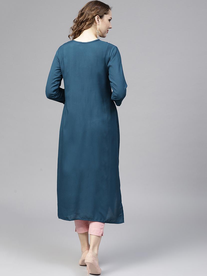 floral embroidered straight kurta - 15805120 - Zoom Image - 3