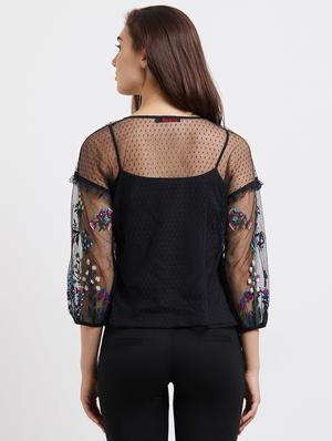 lace detail embroidered top - 15805880 - Standard Image - 3