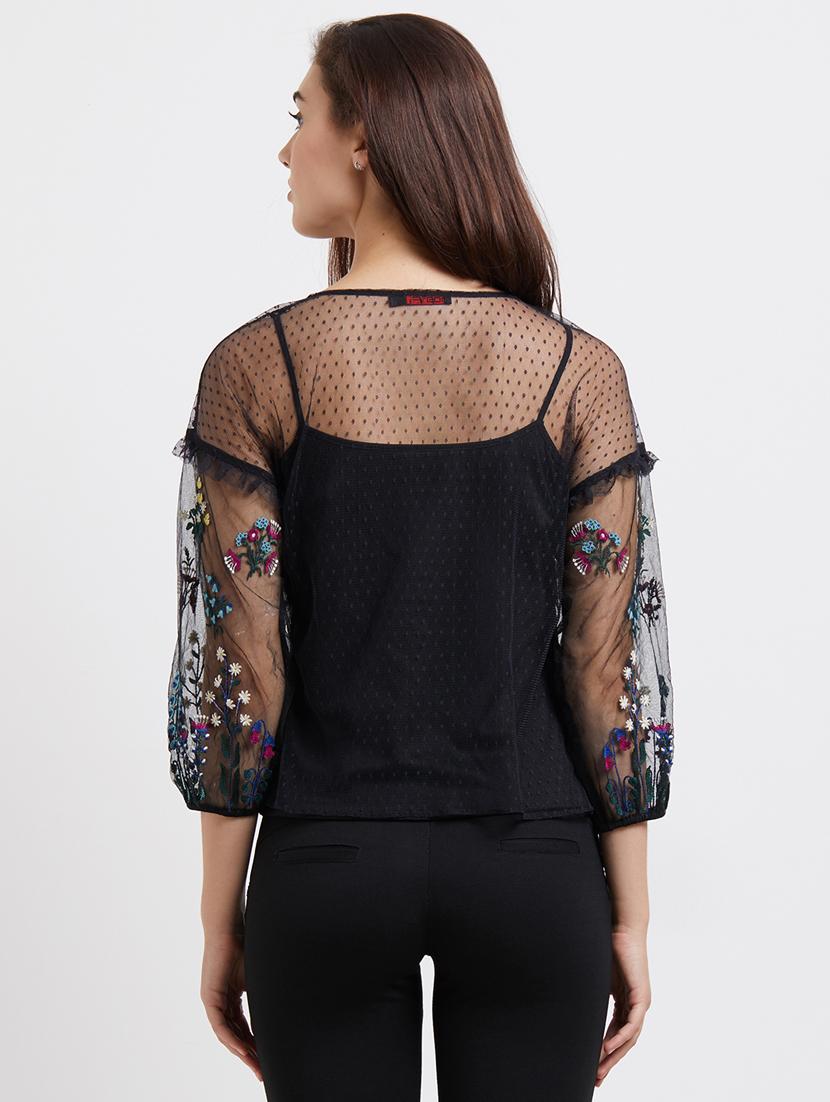 lace detail embroidered top - 15805880 - Zoom Image - 3