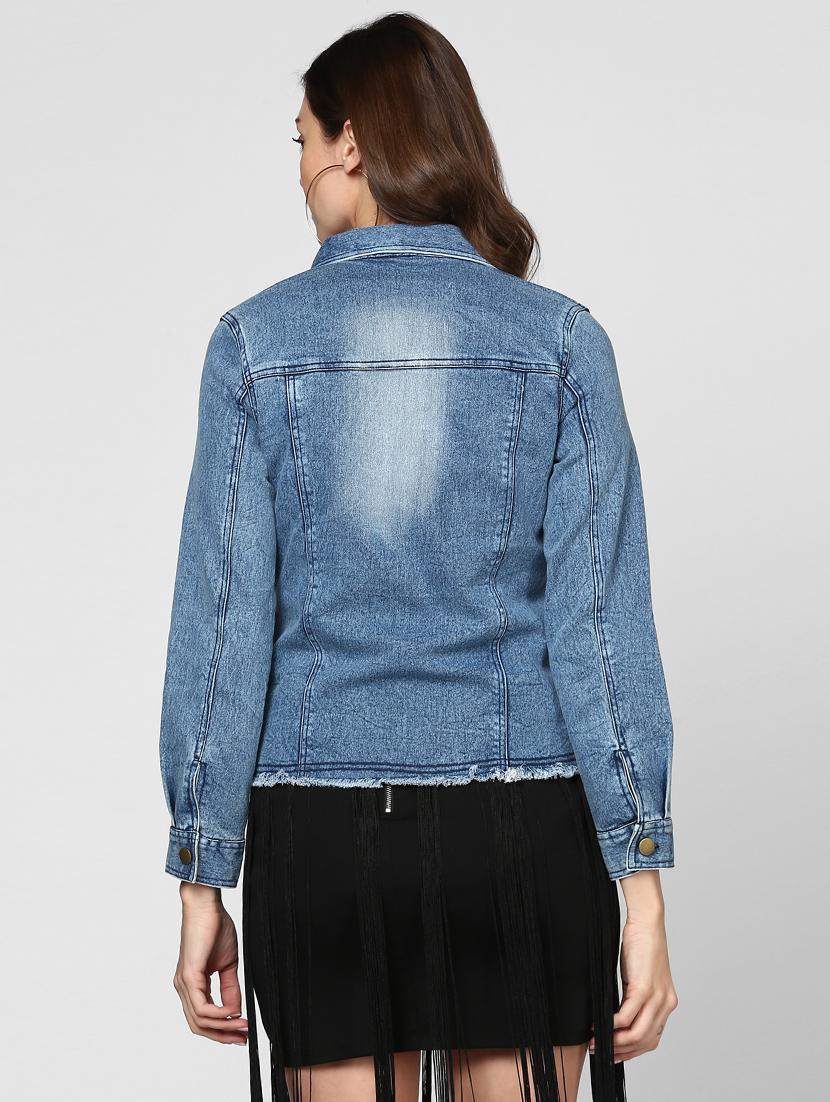 distressed button up denim jacket - 15806222 - Zoom Image - 3