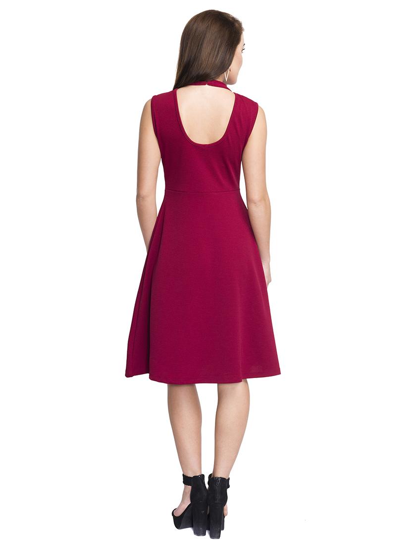 Scoop back mock neck flared dress - 15806267 - Zoom Image - 3