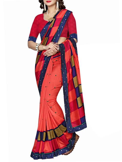 mirrored border printed saree with blouse - 15809252 - Standard Image - 1