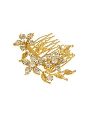 parijaat stylish gold plated bridal crystal pearl hair clip pin jewellery wedding accessories - 15810236 - Standard Image - 3