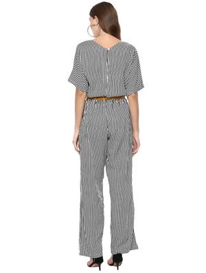 self tie waist striped jumpsuit - 15814644 - Standard Image - 3