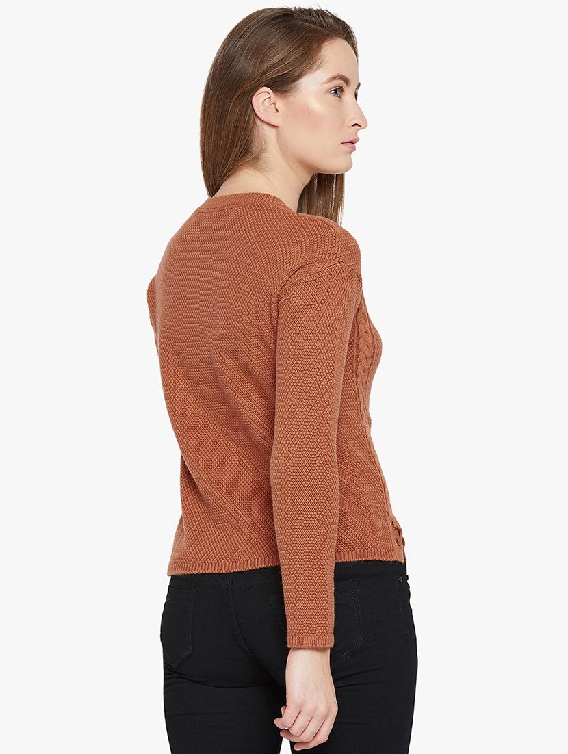 Cable knit eyelet lace up pullover - 15815007 - Zoom Image - 3