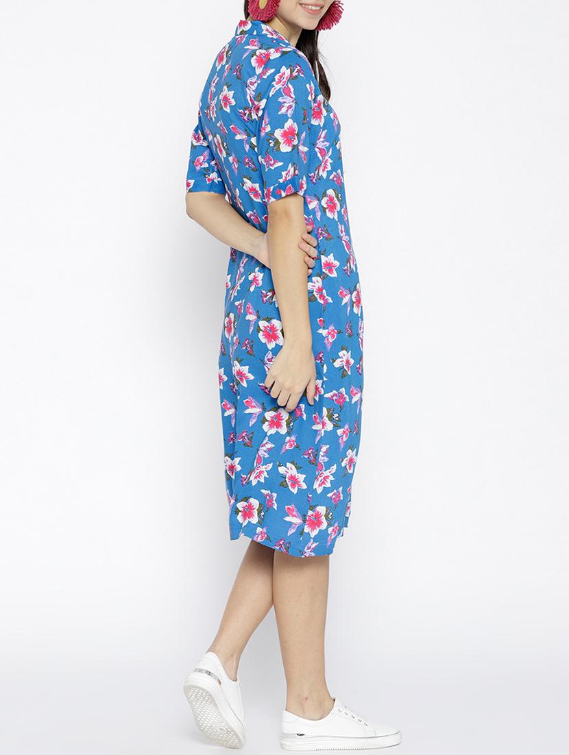 button detail floral a-line dress - 15816260 - Zoom Image - 3