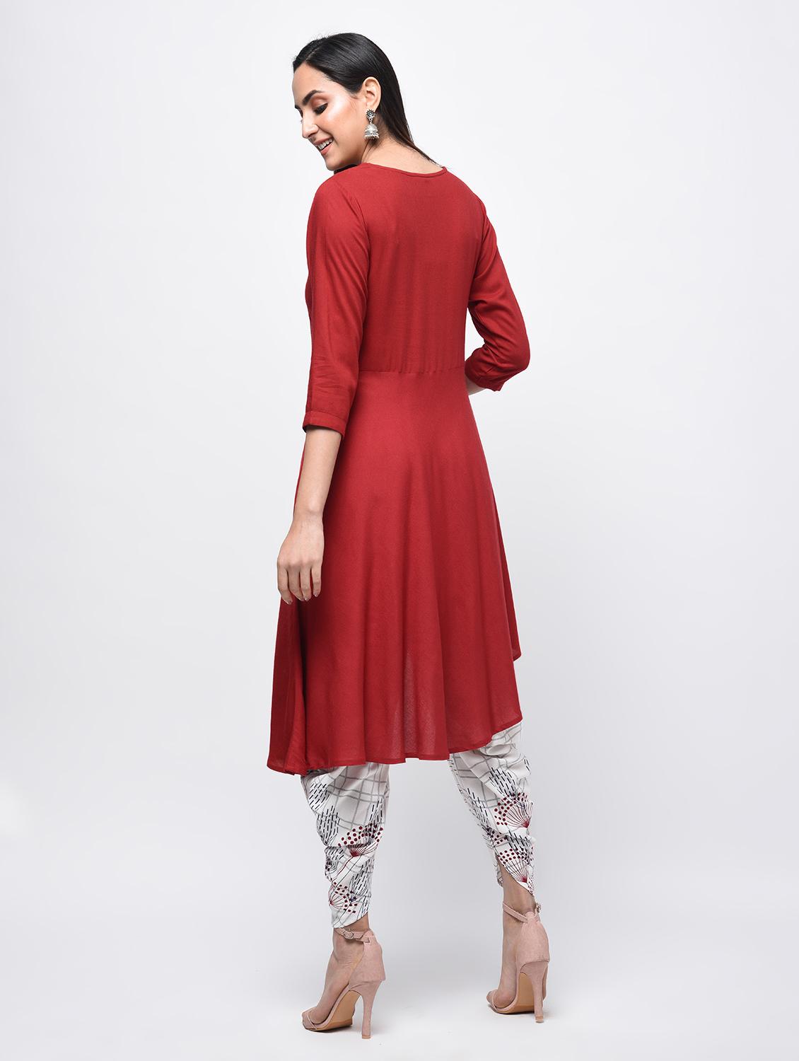 Embroidered high-low kurta with salwar set - 15817022 - Zoom Image - 3