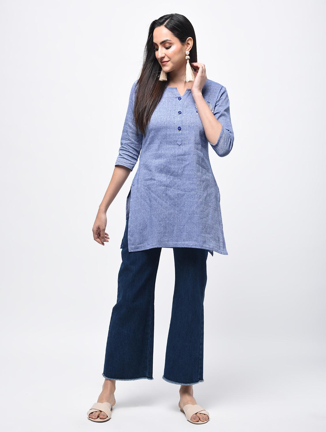 Kaantha straight kurti with tassels - 15817028 - Zoom Image - 3