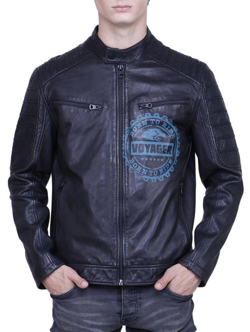 black printed biker jacket - 15817450 - Standard Image - 1
