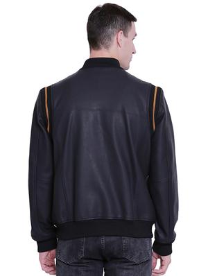 blue solid 100% leather jacket - 15817470 - Standard Image - 3