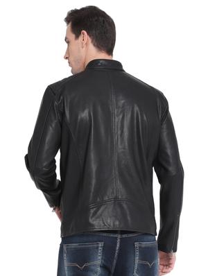 black solid 100% leather jacket - 15817478 - Standard Image - 3