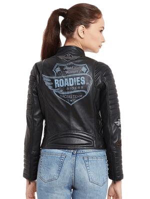 graphic patch quilted sleeved biker jacket - 15817658 - Standard Image - 3