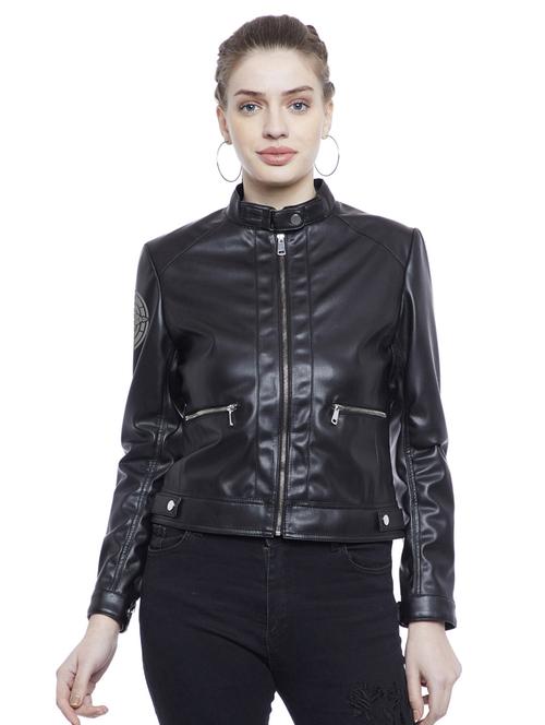 zipped pocket printed biker jacket - 15817664 - Standard Image - 1