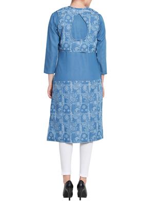 denim printed straight kurta - 15817924 - Standard Image - 3