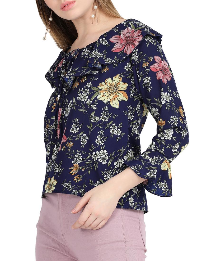 tie-up ruffle detail floral top - 15818757 - Zoom Image - 3