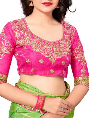 checkered embroidered border saree with blouse - 15819209 - Standard Image - 3