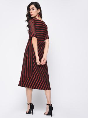a-line striped v-neck dress - 15821164 - Standard Image - 3