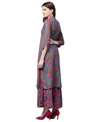 Printed kurta with sharara set - 15823589 - Standard Image - 3