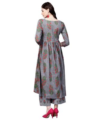 printed flared kurta with palazzo set - 15823600 - Standard Image - 3